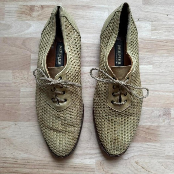 Men's Peeples Woven Loafer Italian Leather Vintage Cream Tan 13 Lace up - Picture 2 of 8